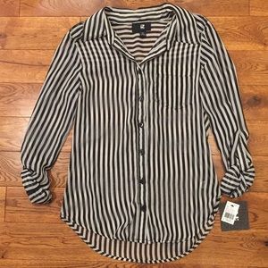 Black and White vertical striped button down